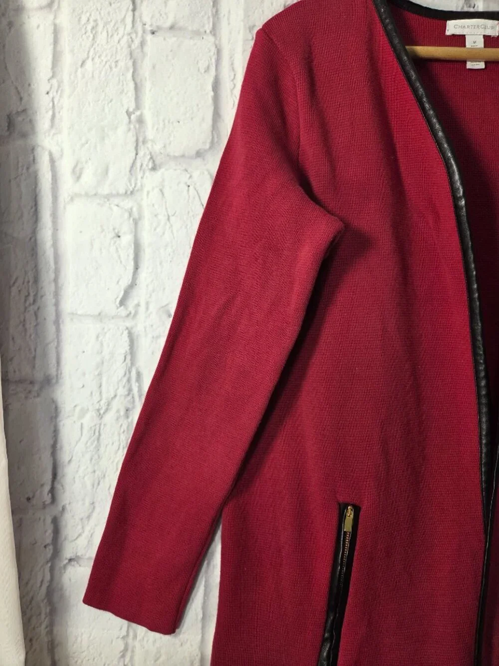 Vintage Charter Club Medium Red Heavyweight 100% Cotton Open Front Cardigan